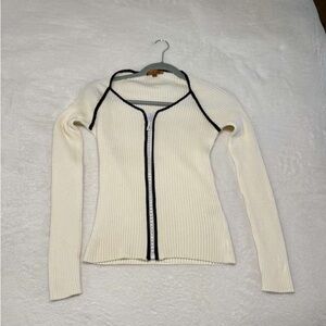 Belldini Cream Ribbed Top with Black Edging